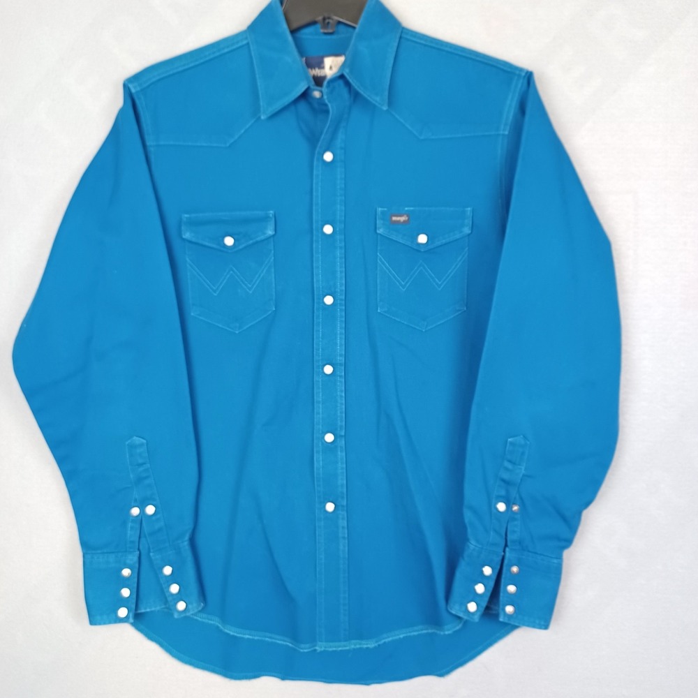 Vintage Wrangler Long Sleeve Shirt Medium Brush Popper Pearl Snap Western